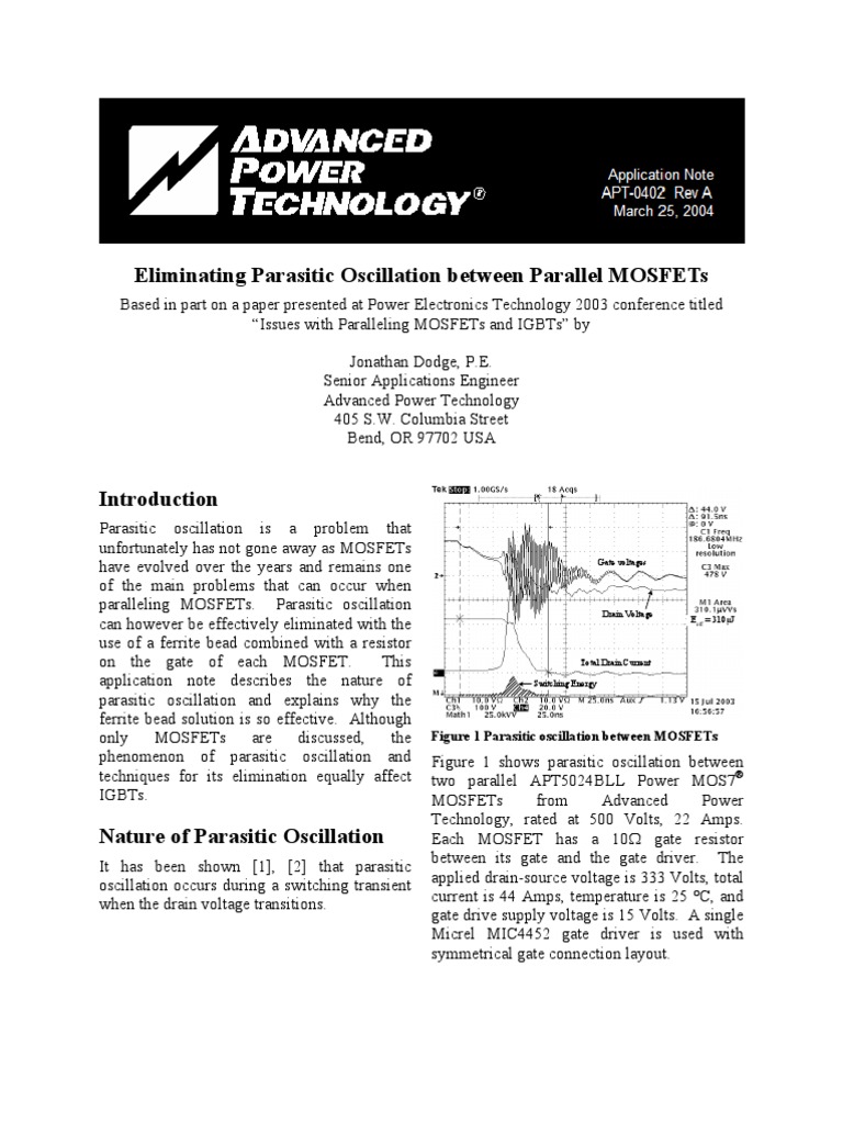 Eliminating Oscillation Between Parallel Mnosfets | PDF | Field Effect ...