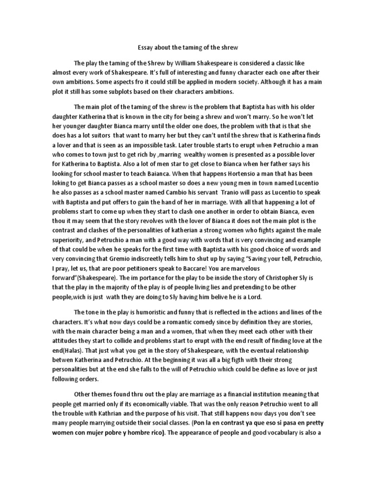 Essay About the Taming of the Shrew | The Taming Of The Shrew | Fiction ...