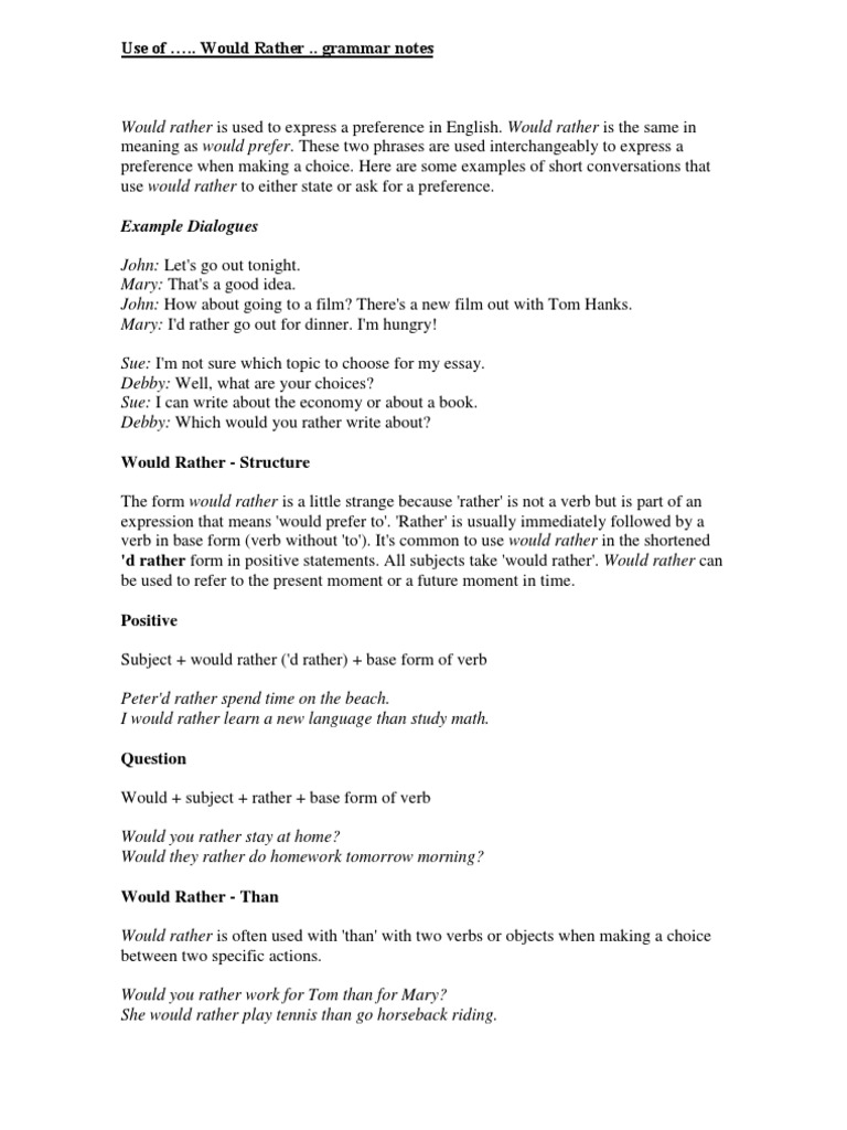 Use of Would Rather | PDF