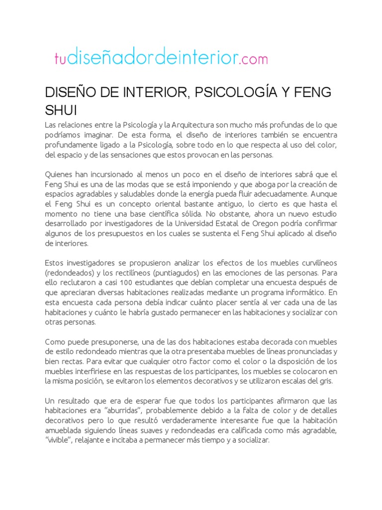 Psicología y Feng Shui en Interiores | PDF | Feng Shui | Diseño
