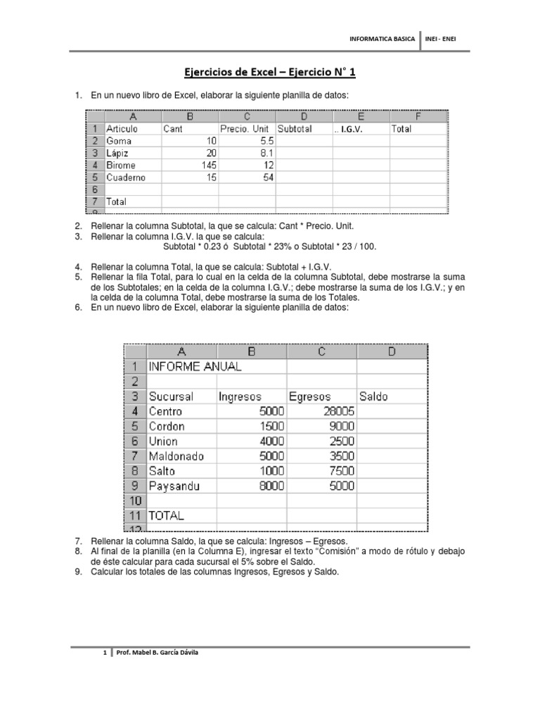 Ejercicios Prácticos de Excel Básico | PDF | Microsoft Excel | Business
