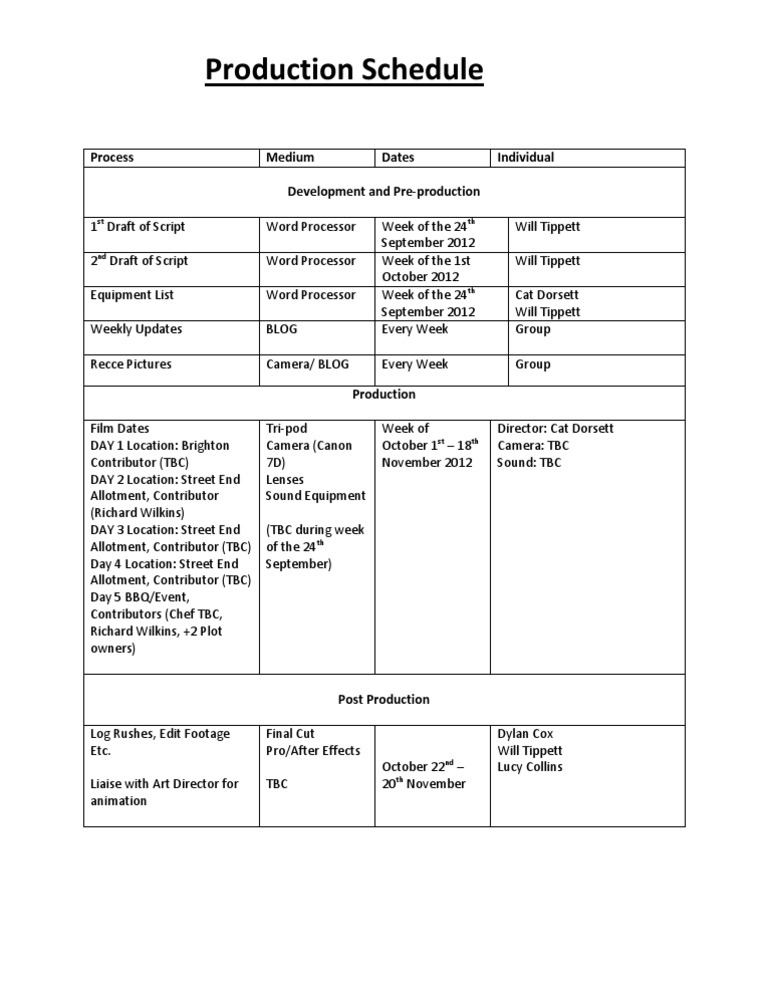 Film Production Schedule Overview | PDF | Technology & Engineering