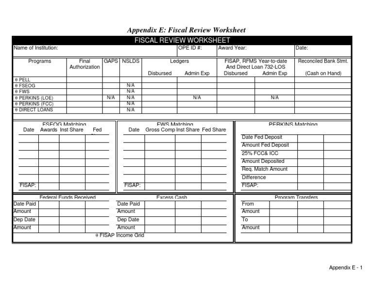 FISAP Fiscal Review Worksheet | PDF | Banking | Money