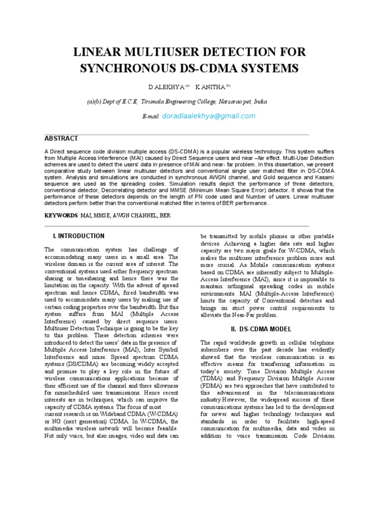 Linear Multiuser Detection in DS-CDMA | PDF | Code Division Multiple ...