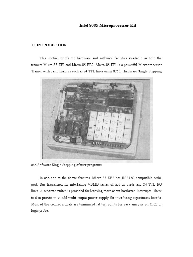 Intel 8085 Microprocessor Kit | PDF | Input/Output | Microprocessor