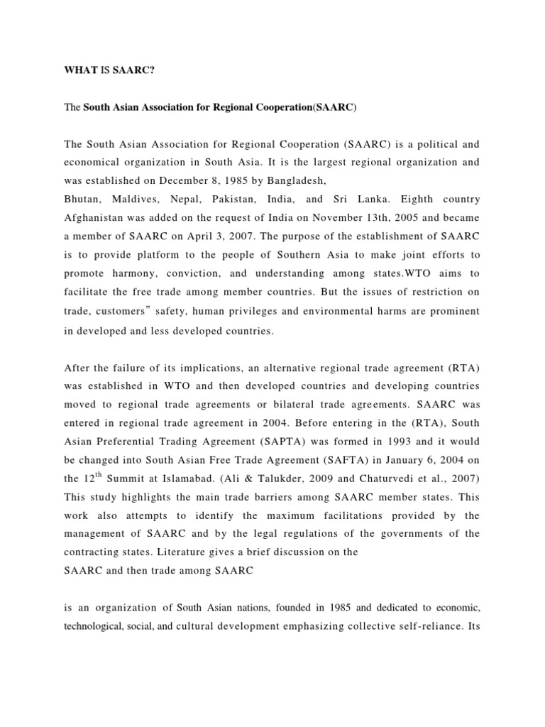 What Is Saarc Pdf International Relations Trade