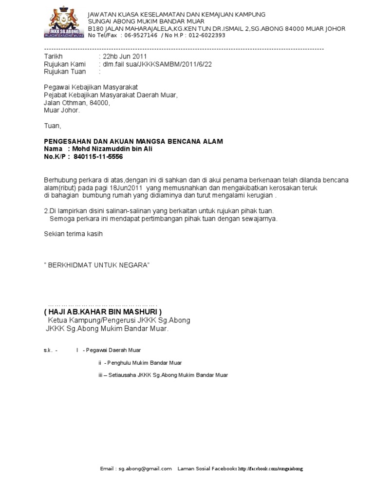 Surat Sokongan Dan Pngesahan Mnsa Bncana Alam Pdf