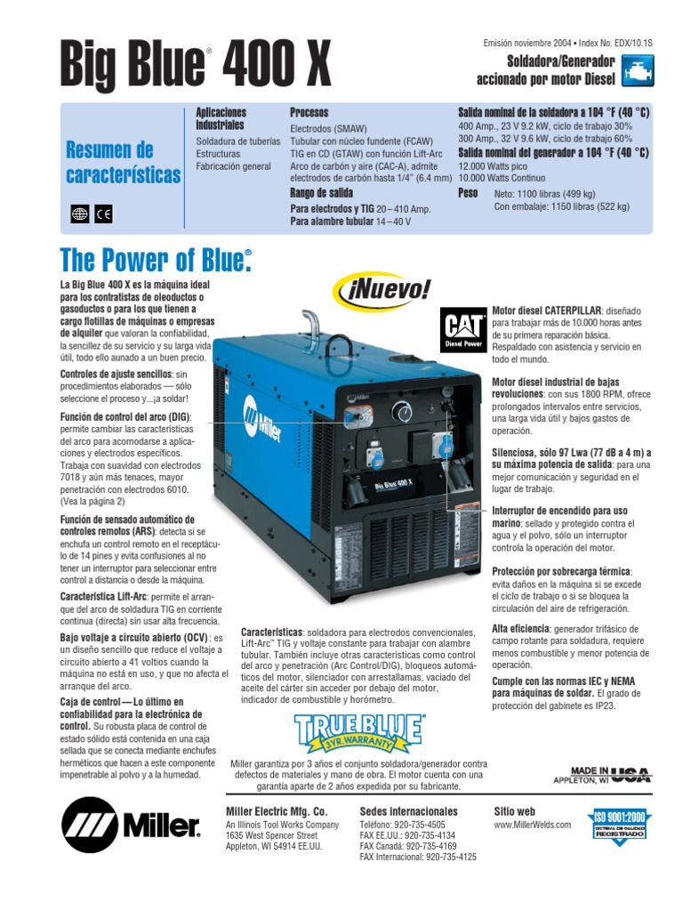 Welder Miller Big Blue 400x Spanish | PDF | Soldadura | Construcción
