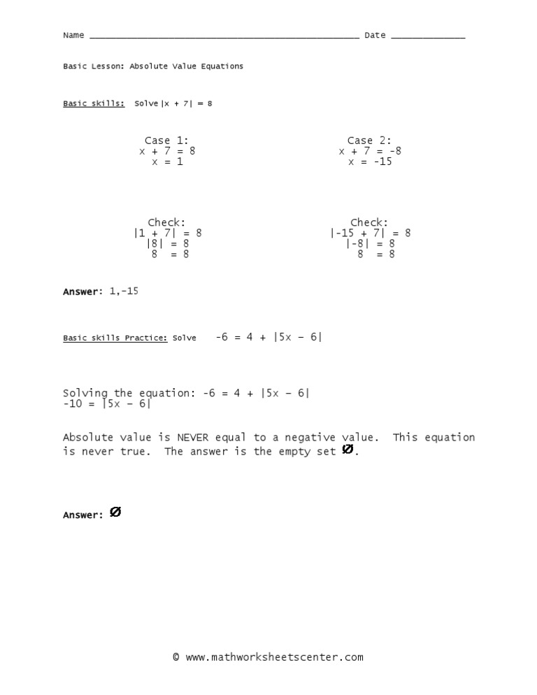 Absolute Value Equations 1 | PDF