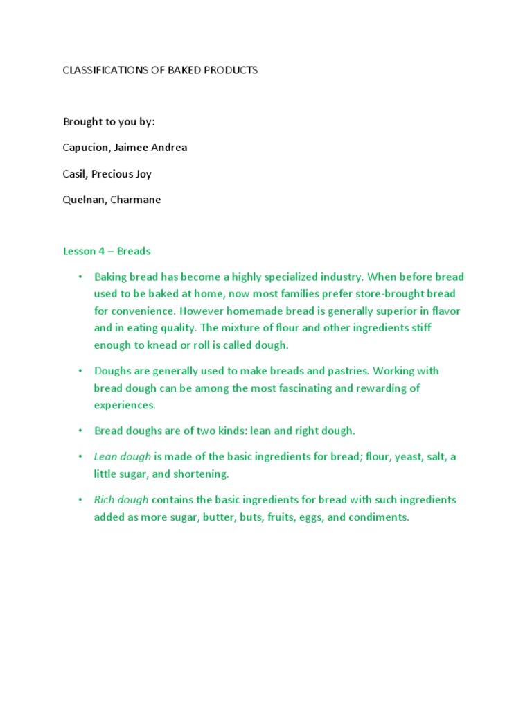 Classifications of Baked Products 2 PDF Baker's Yeast Breads