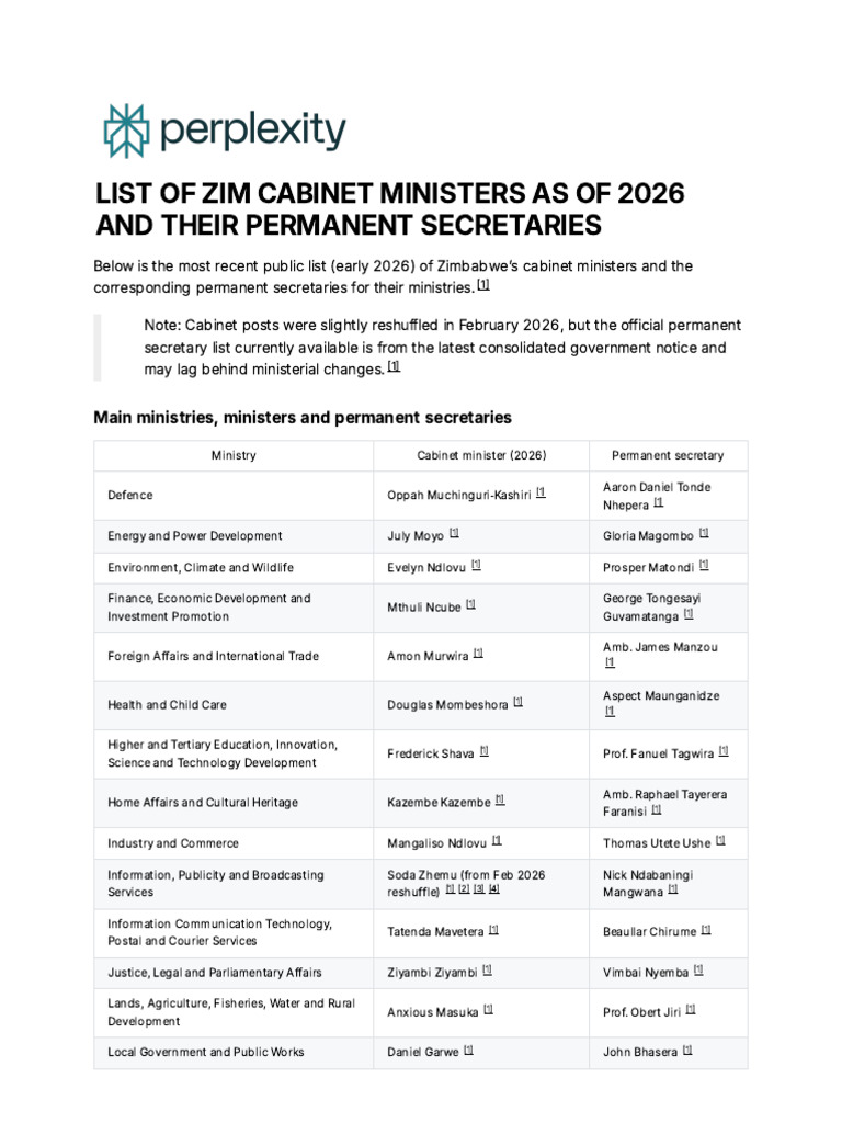 List of Zim Cabinet Ministers As of 2026 and Their | PDF | Ministers ...