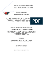 La Metacognición Como Andamiaje para La Producción de Textos Santa Garcia Ruvalcaba