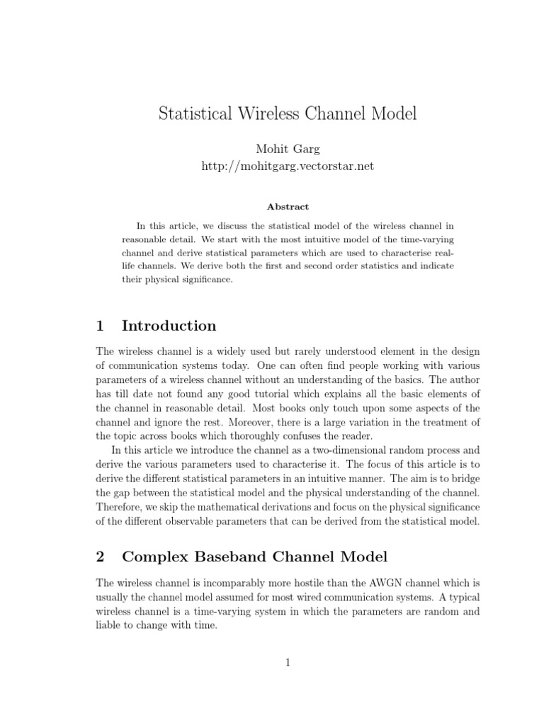 Statistical Model of Wireless Channels | PDF | Autocorrelation ...