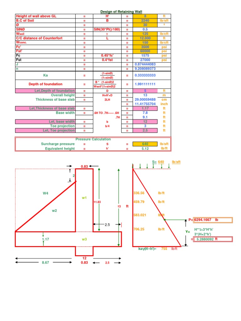 Retaining Wall Design Calculations | PDF | Building | Chemical Engineering