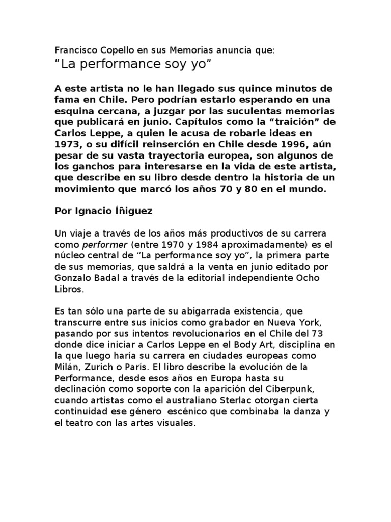 Francisco Copello: Memorias de Performance | PDF | Arte de performance ...