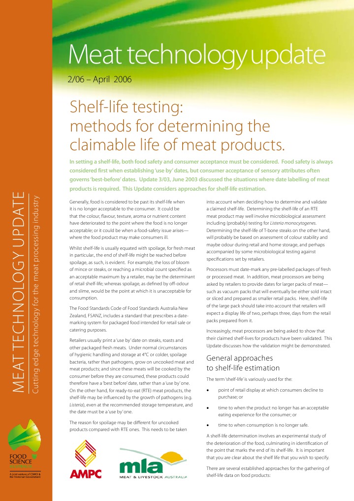 Shelf Life Testing of Fresh Meat Shelf Life