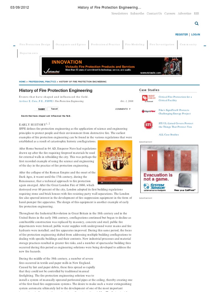 History of Fire Protection Engineering Professional Practice Content