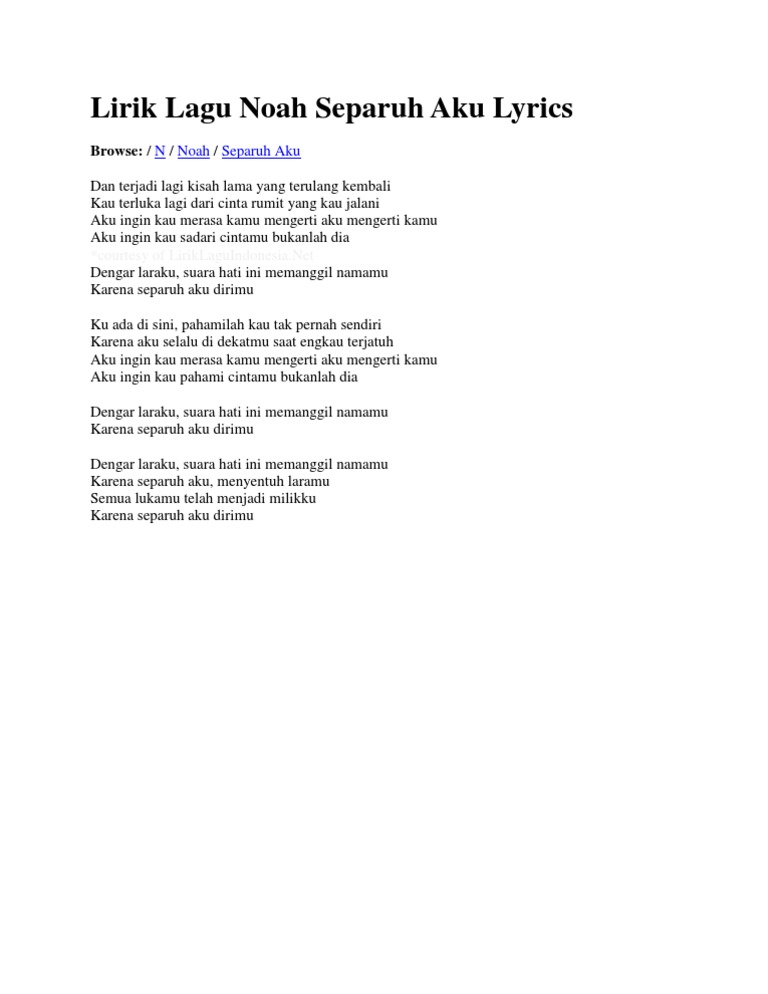 Lirik Lagu Noah Separuh Aku Pdf
