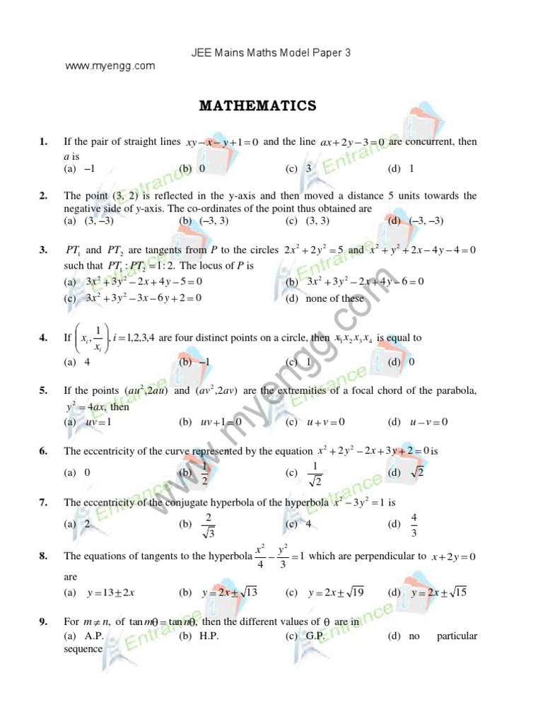JEE Main Maths Model Paper 3 PDF