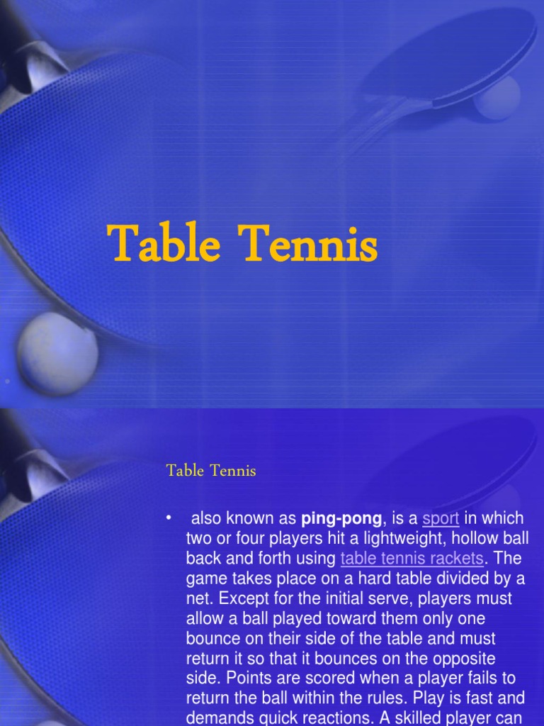 Table Tennis PDF Table Tennis Racquet Sports