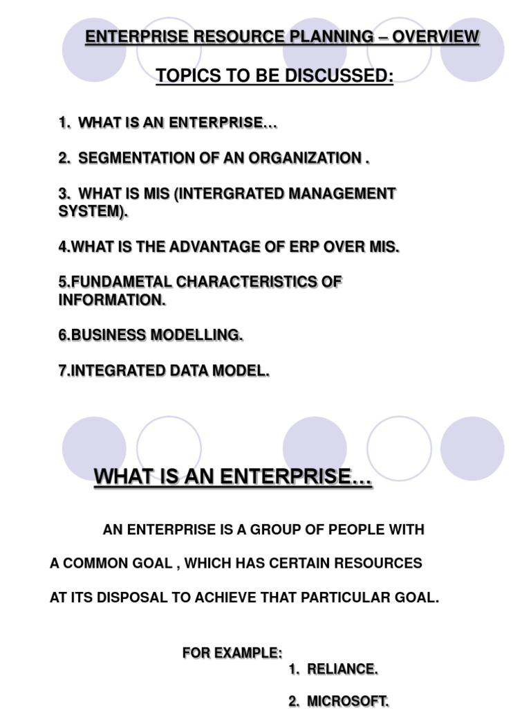 Topics To Be Discussed:: Enterprise Resource Planning - Overview | PDF