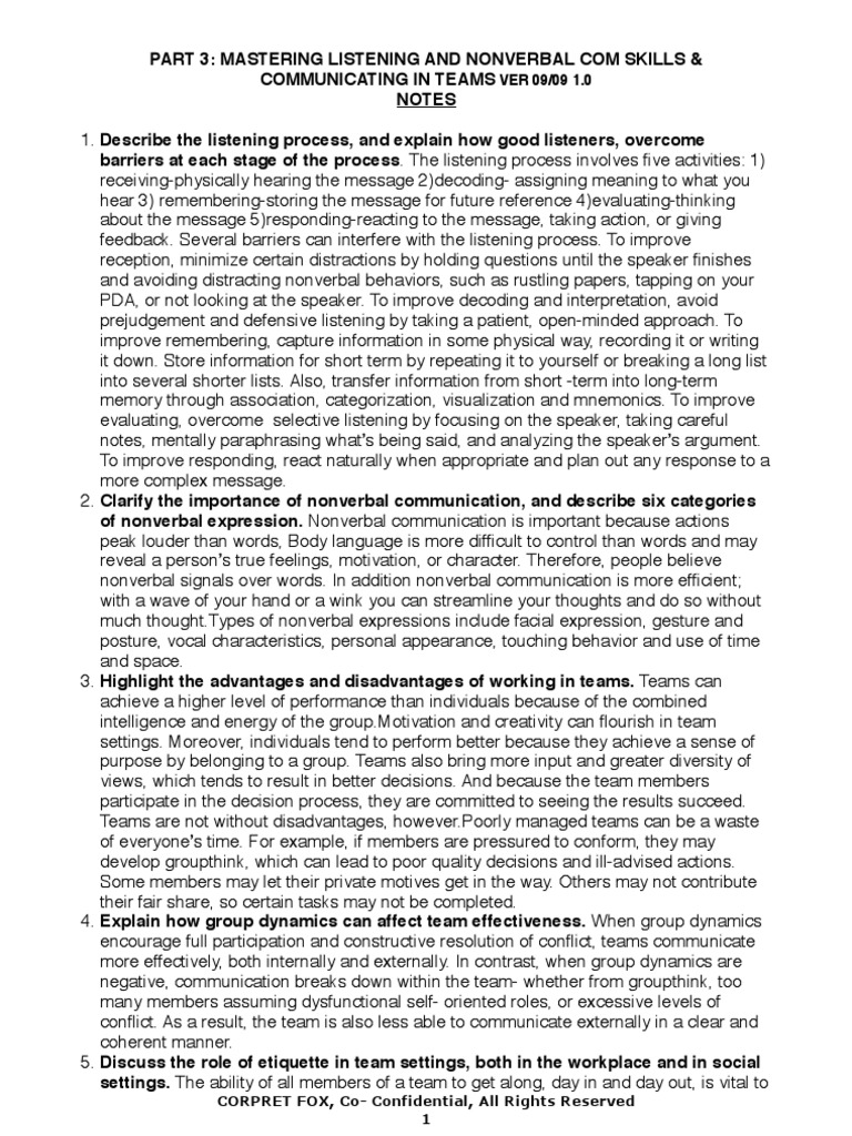 Mastering Listening & Team Communication | PDF | Nonverbal ...