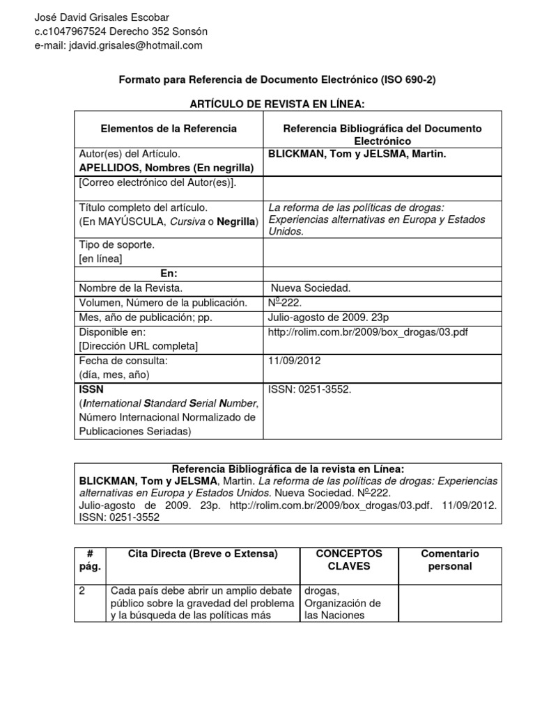 Fichas bibliográficas de los artículos académicos (iso 690 ...