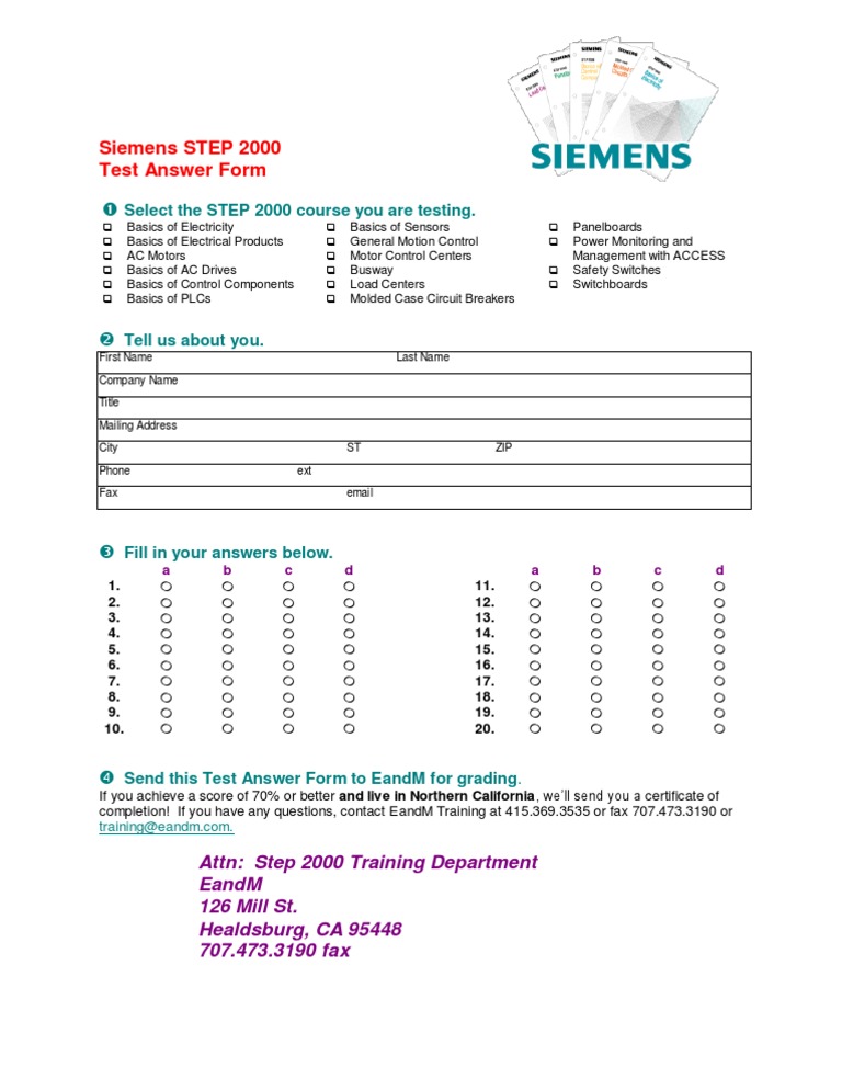 Siemens STEP 2000 Test Answer Form | PDF | Technology & Engineering