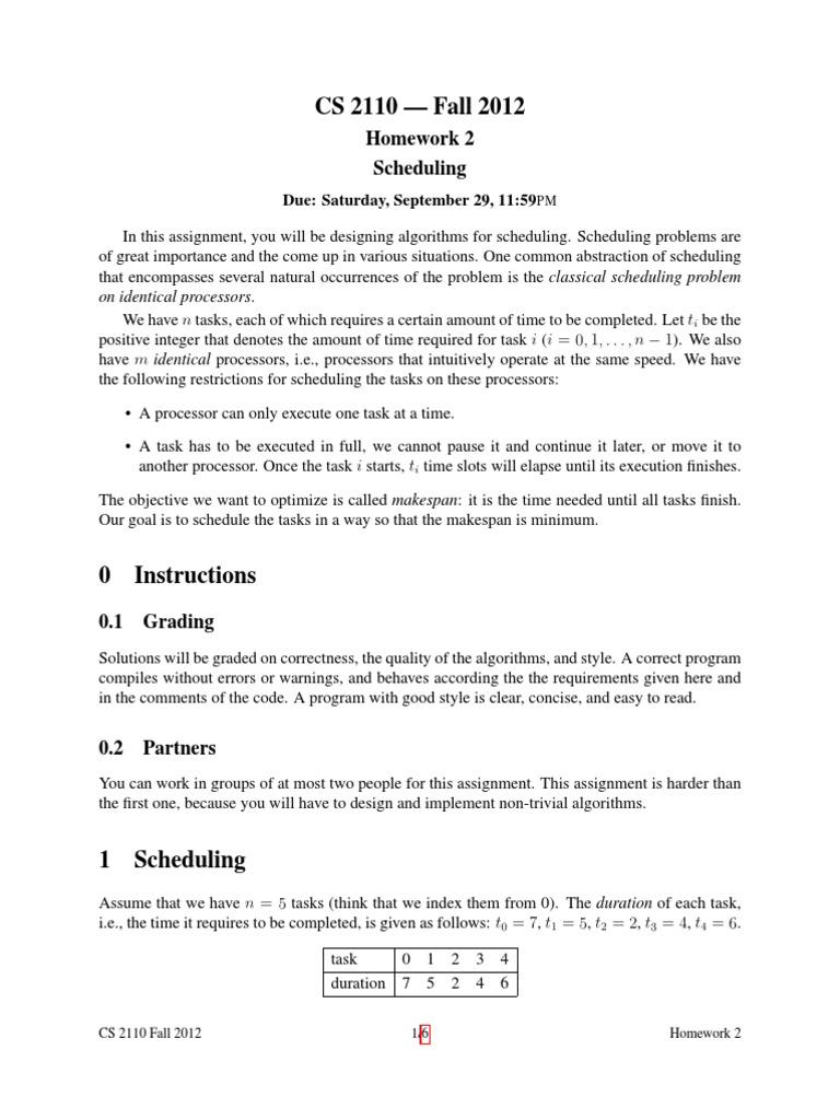CS 2110 Fall 2012 Homework 2 Scheduling PDF Time Complexity