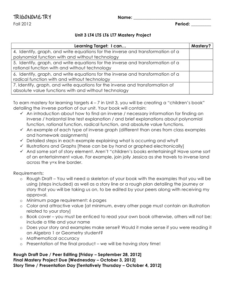 Trig Unit 3 LT4 LT5 LT6 LT7 Mastery Project | PDF | Function ...
