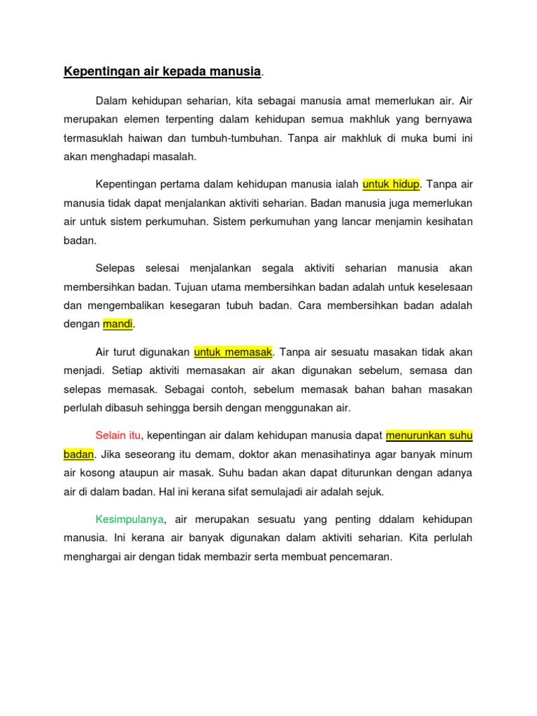 Kepentingan Air Kepada Manusia Pdf