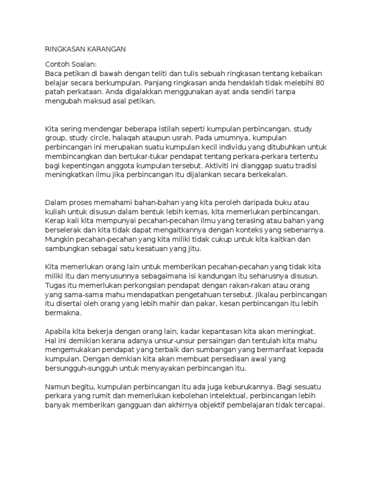 Ringkasan Karangan Contoh Soalan