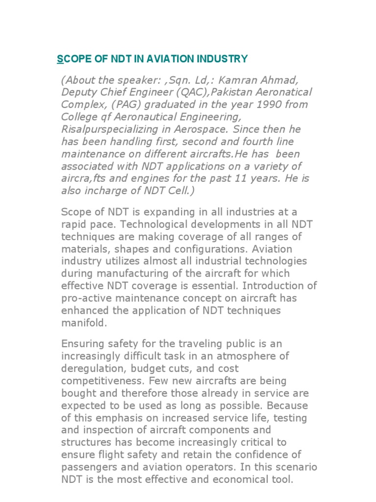 NDT Applications in Aviation Industry | PDF | Nondestructive Testing ...