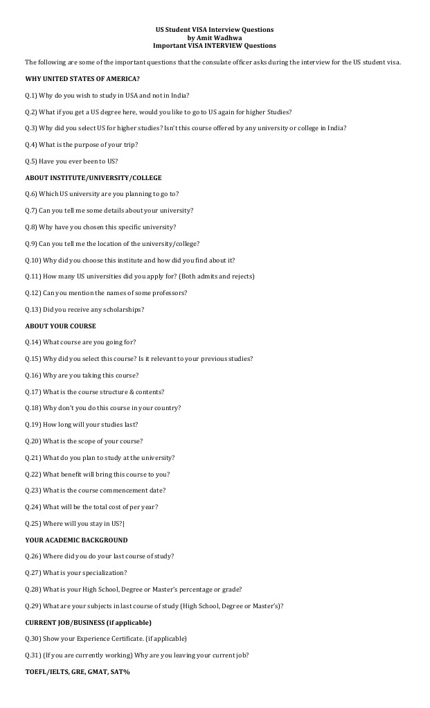 Common Us Student Visa Interview Questions