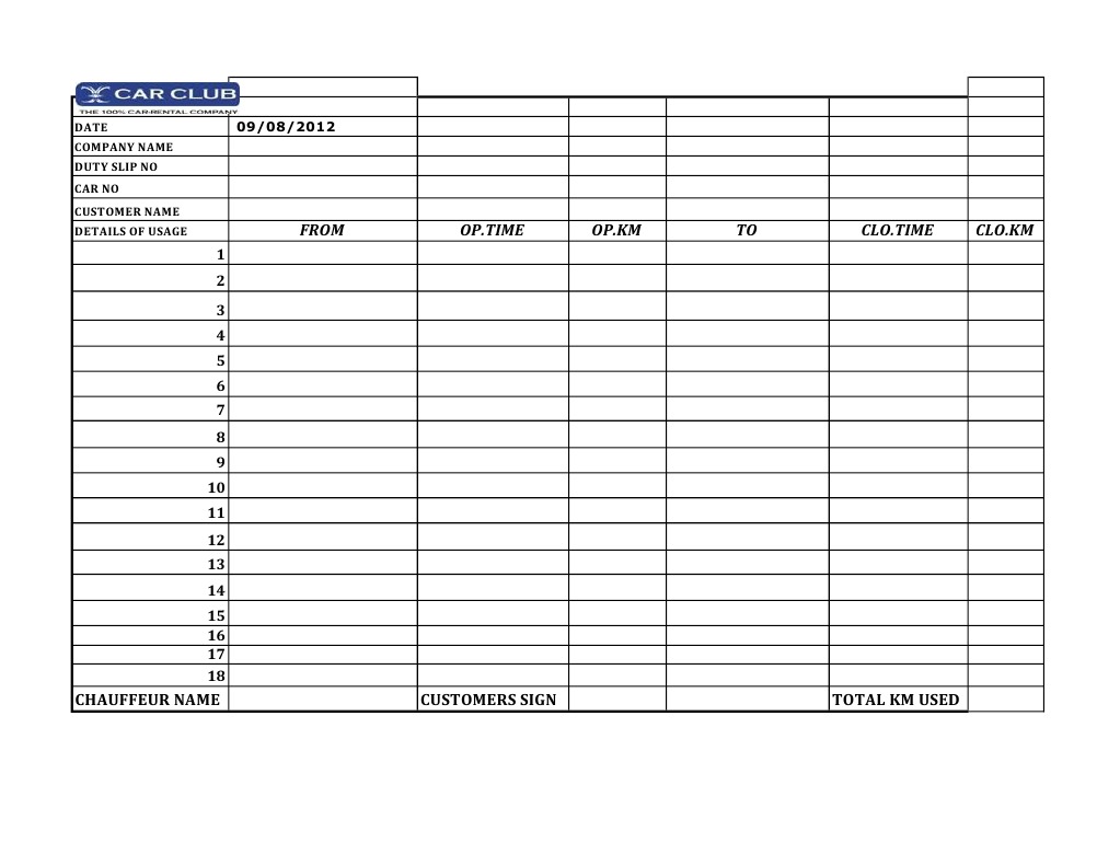 Vehicle Duty Slip Template | PDF