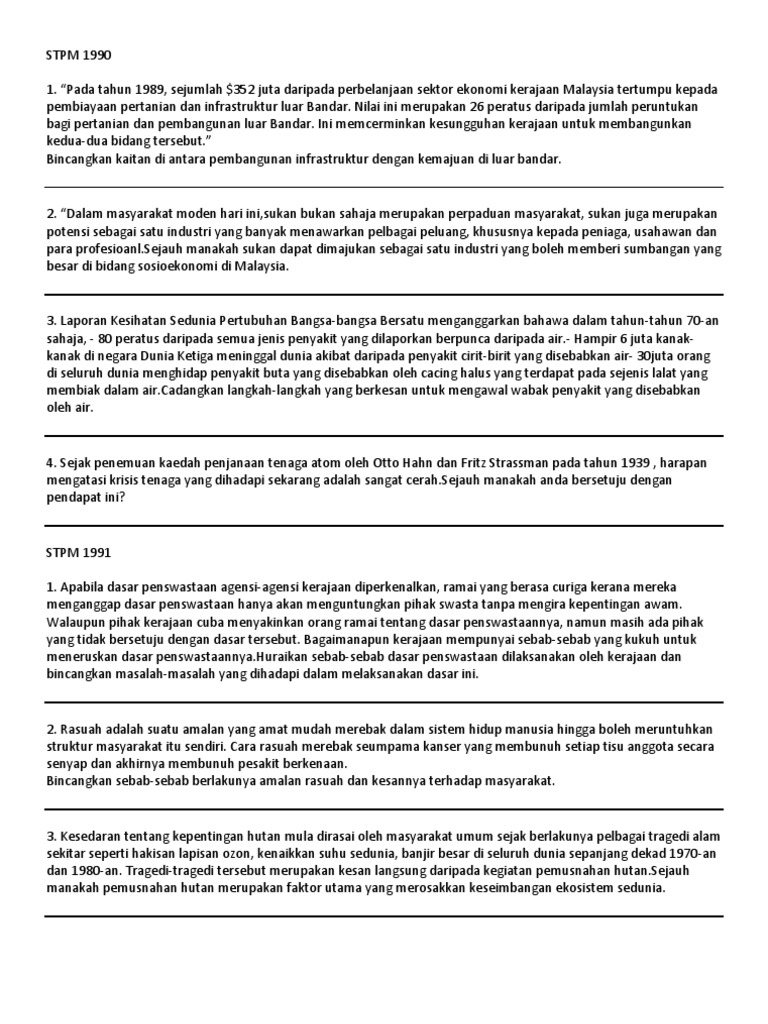 Koleksi Soalan Esei Pengajian Am Stpm 1990-2011