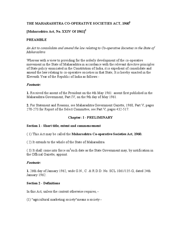 Maharashtra Co-operative Societies Act 1960 | PDF | By Law | Cooperative