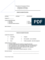 Westchester Community College Department of Business Assignment Cover Sheet