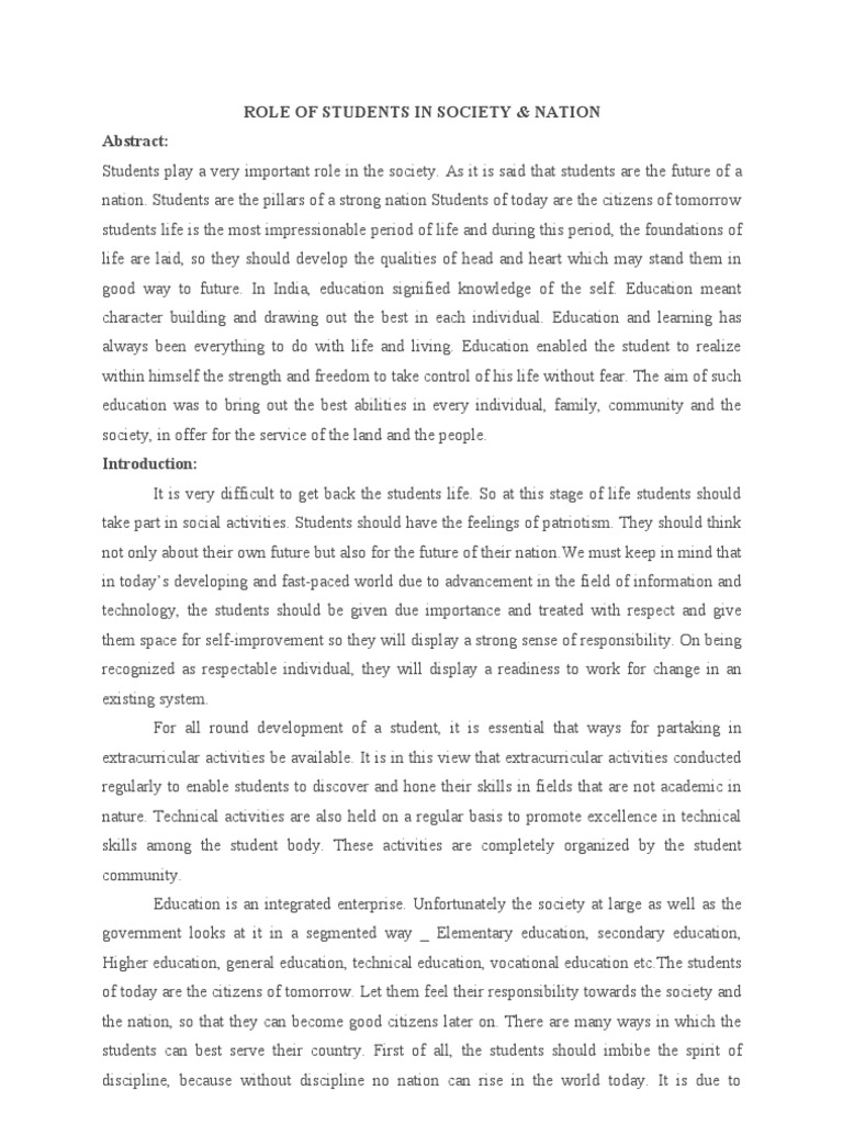 Role of Students in Society Vocational Education Students