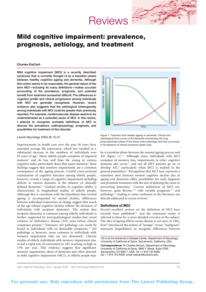 Understanding Mild Cognitive Impairment | PDF | Dementia | Alzheimer's ...
