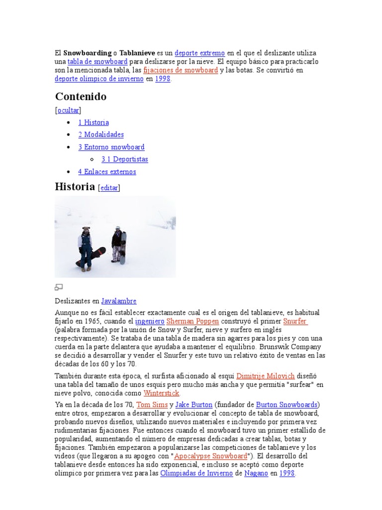 Snowboard | PDF | Juegos olímpicos de invierno | Invierno