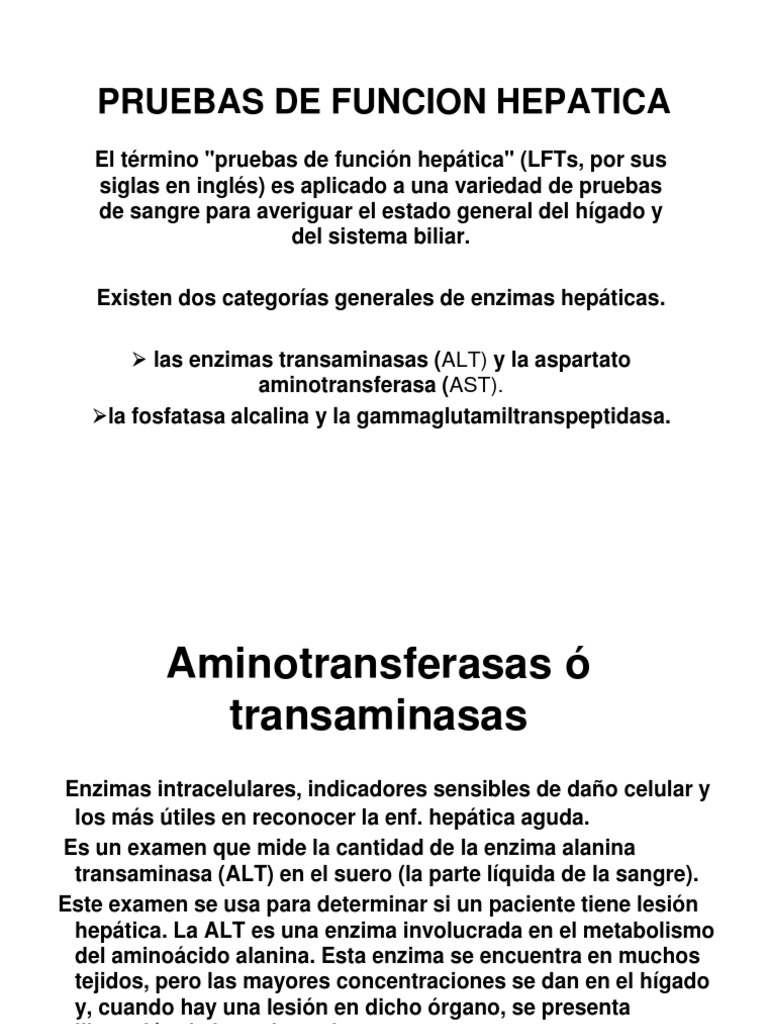 Pruebas de Función Hepática: ALT y Bilirrubina | PDF | Transaminasa ...
