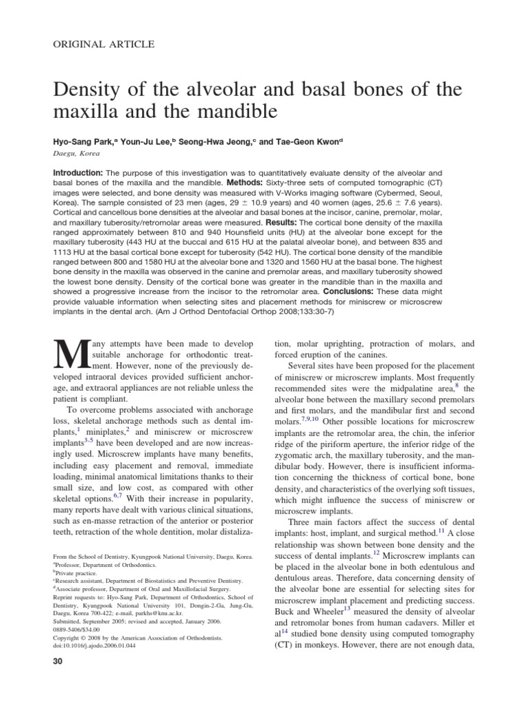 Density of The Alveolar and Basal Bones of The | PDF | Dental Implant ...