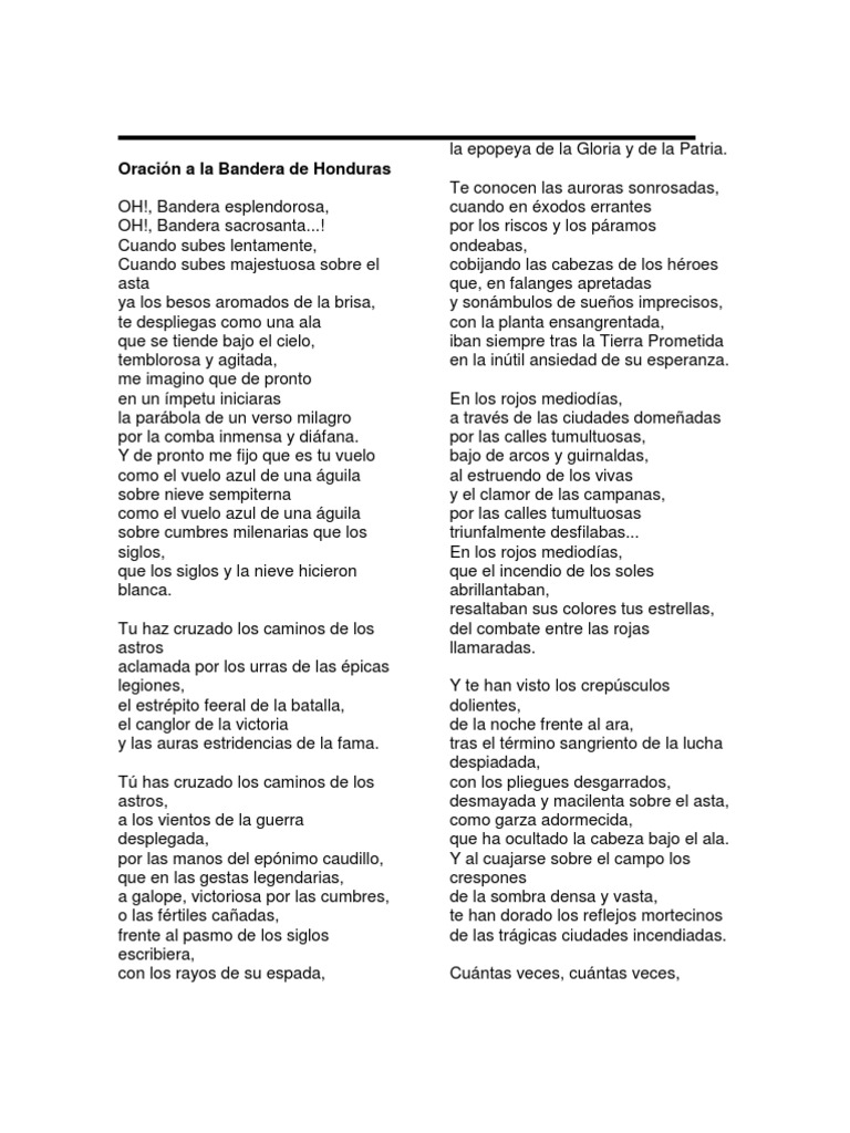 Oración a la Bandera de Honduras nicaragua, costarica