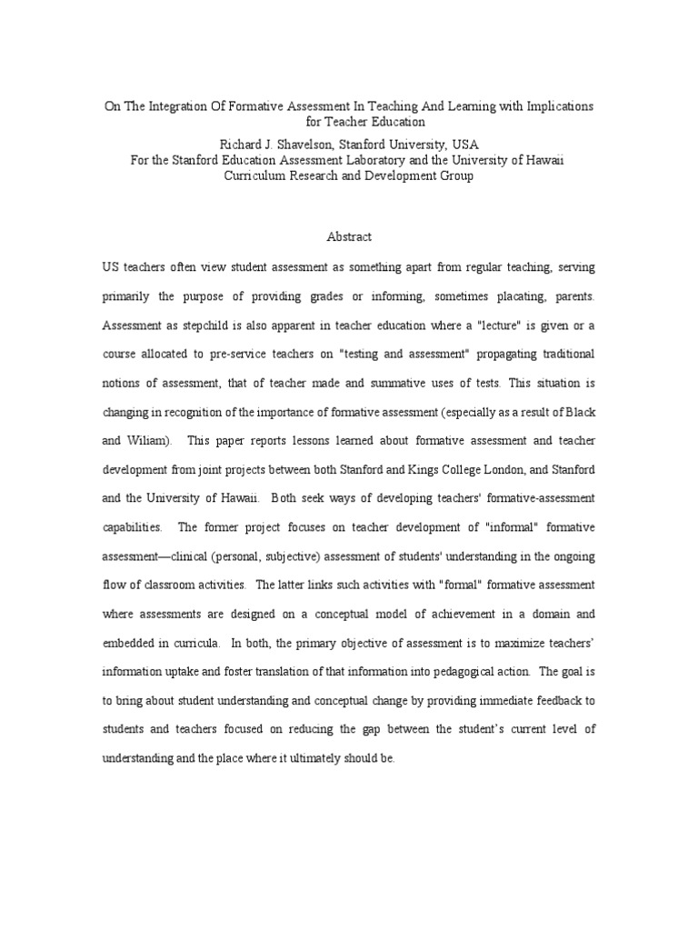On The Integration of Formative Assessment - Teacher Ed - Final | PDF ...
