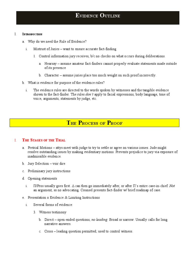 Vidence Utline: HE Rocess OF Roof | PDF | Evidence (Law) | Relevance (Law)