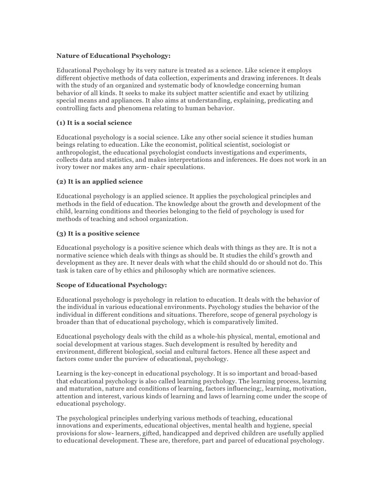 Nature and Scope of Educational Psychology | PDF | Educational ...
