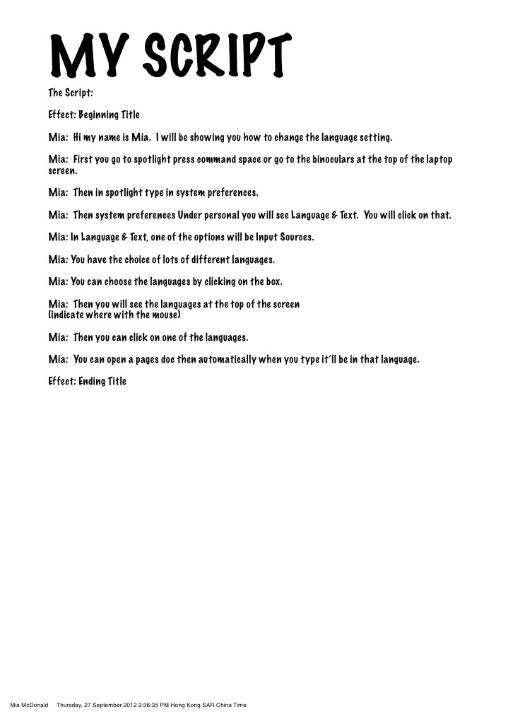 My Script: Mia Mcdonald Thursday, 27 September 2012 2:36:35 PM Hong ...