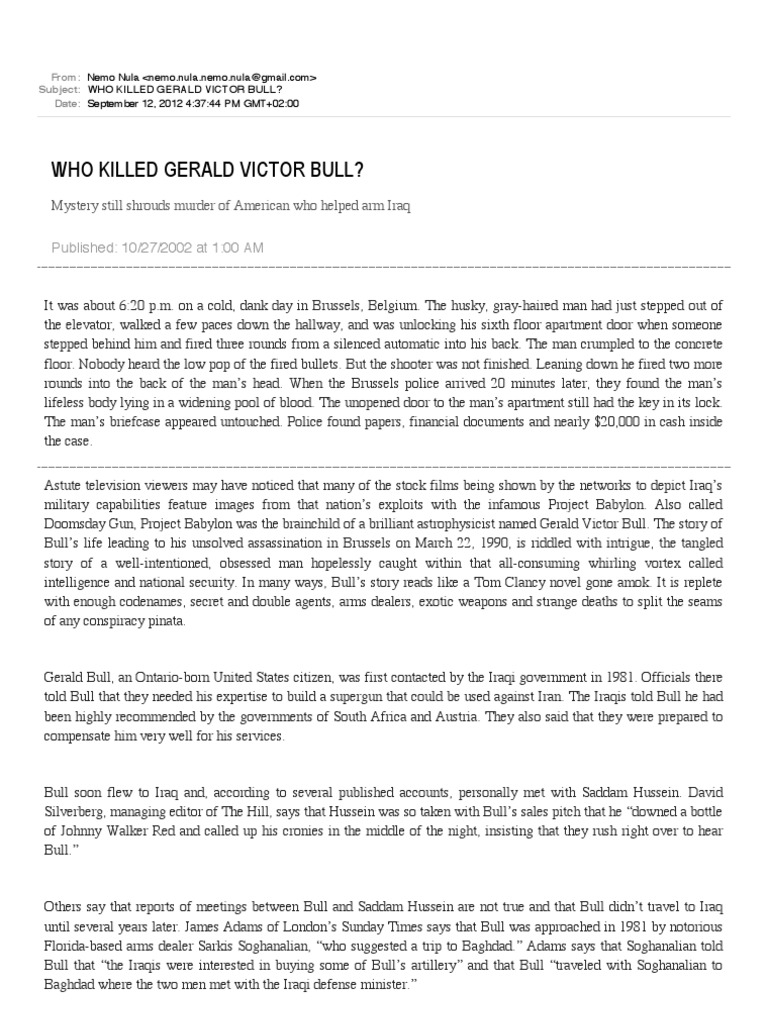 Who Killed Gerald Victor Bull | PDF | Mossad | Central Intelligence Agency