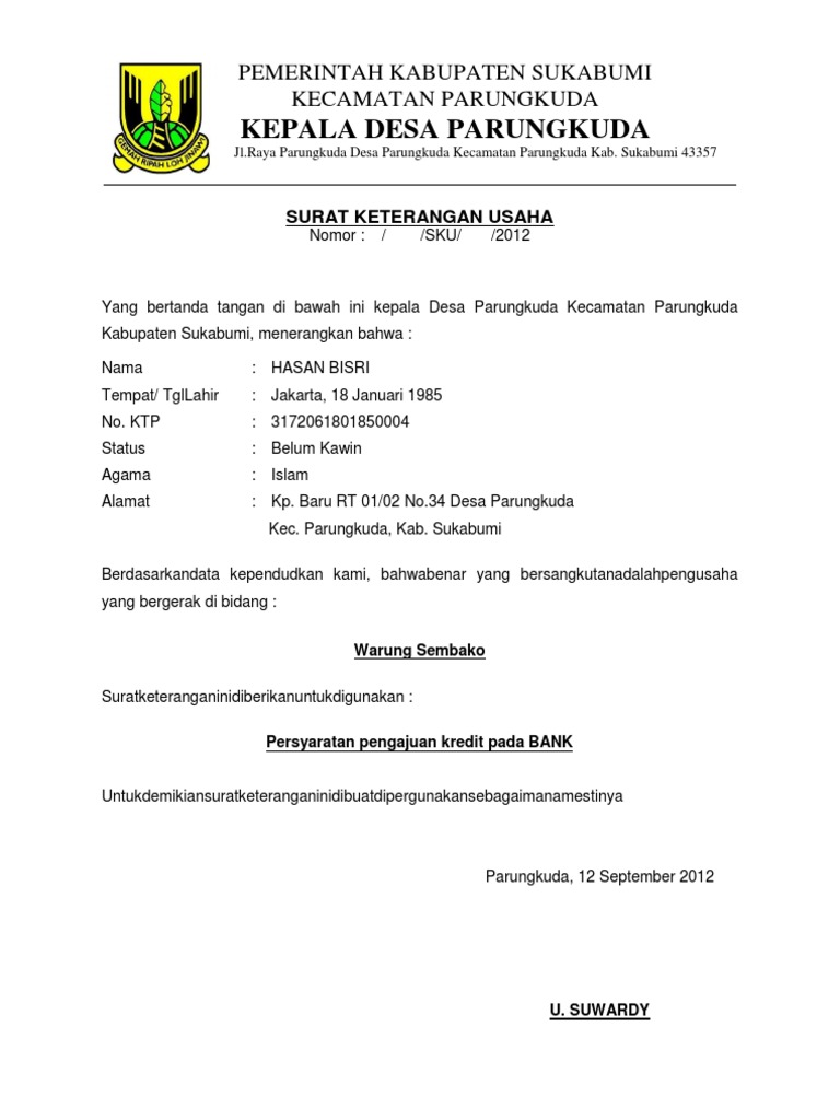 Surat Keterangan Desa - Contoh Surat